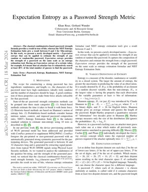 Copertina documento PDF - Entropia di Aspettativa: Una Nuova Metrica per la Valutazione della Robustezza delle Password