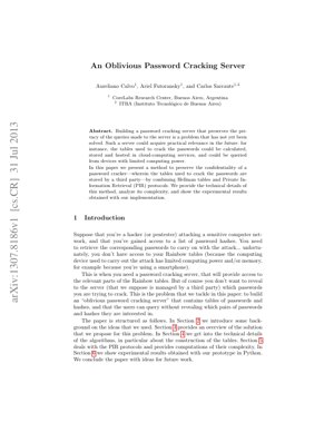 PDF Document Cover - An Oblivious Password Cracking Server: Combining Hellman Tables and PIR Protocols